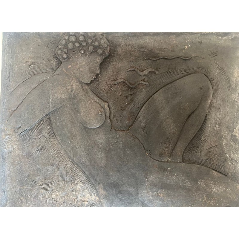 Cast Iron Fireback with Reclining Nude by Alain Bonnefoit, Circa 1980