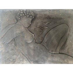 Plaque de Cheminée en Fonte à Figure de Femme Nue par Alain Bonnefoit, Vers 1980