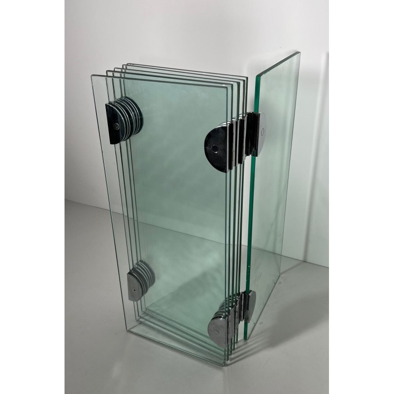 Modernist Six-Panel Clear Glass Fireplace Screen with Chrome Ball Hinges, Mallet-Stevens Style