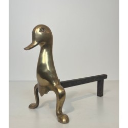 Pair of Stylised Brass Duck Andirons in the Taste of Les Lalanne, Circa 1970