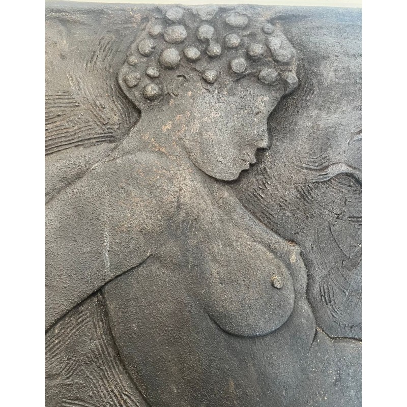 Plaque de Cheminée en Fonte à Figure de Femme Nue par Alain Bonnefoit, Vers 1980