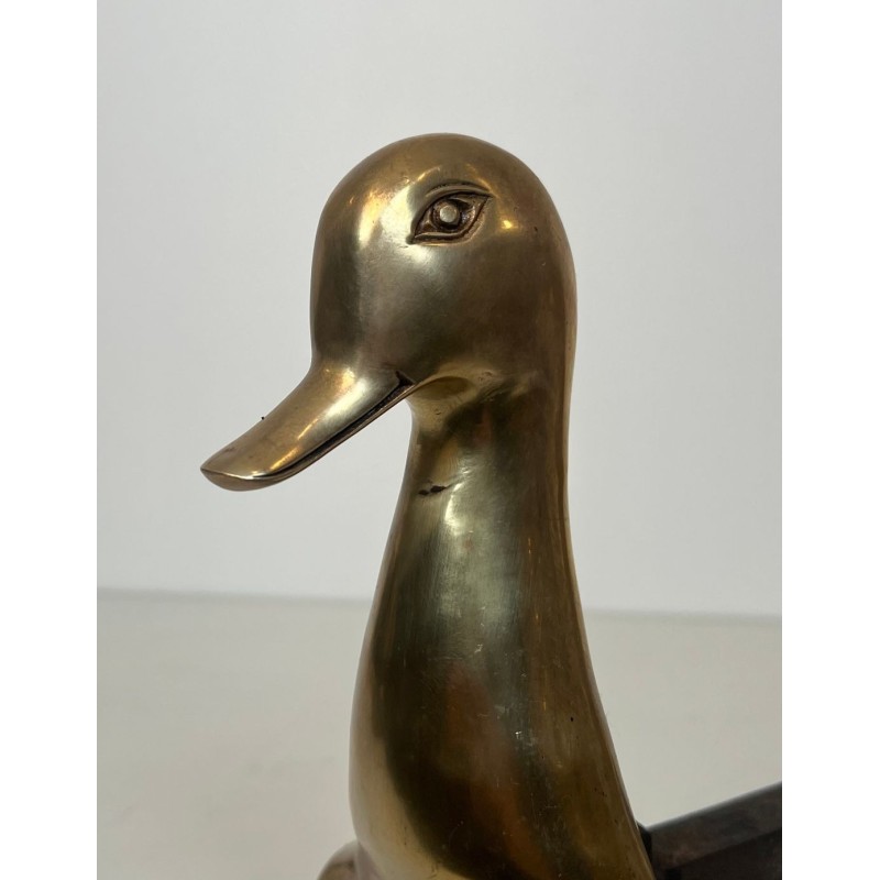 Pair of Stylised Brass Duck Andirons in the Taste of Les Lalanne, Circa 1970
