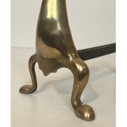 Pair of Stylised Brass Duck Andirons in the Taste of Les Lalanne, Circa 1970