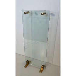 Modernist Glass and Brass Fireplace Companion Set with Hanging Tools, Circa 1970