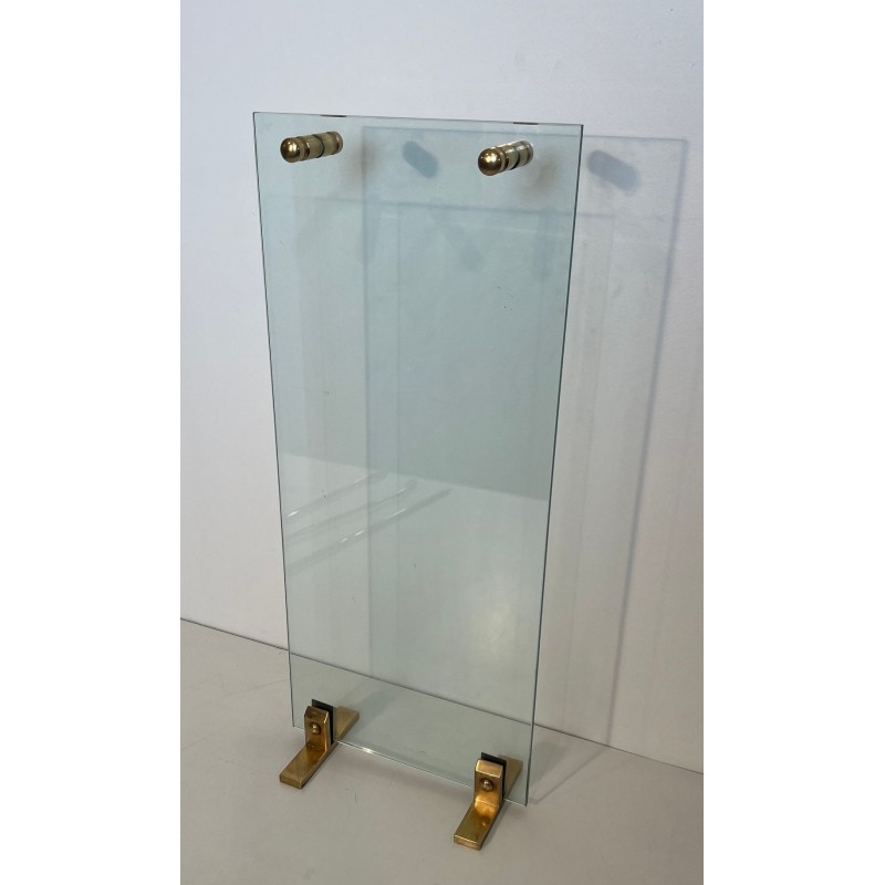 Nécessaire de Feu Moderniste en Verre et Laiton à Outils Suspendus, Vers 1970