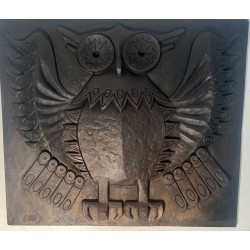 Plaque de Cheminée en Fonte Moderniste au Motif de Chouette, Signée Lucas, Fondeur Stern