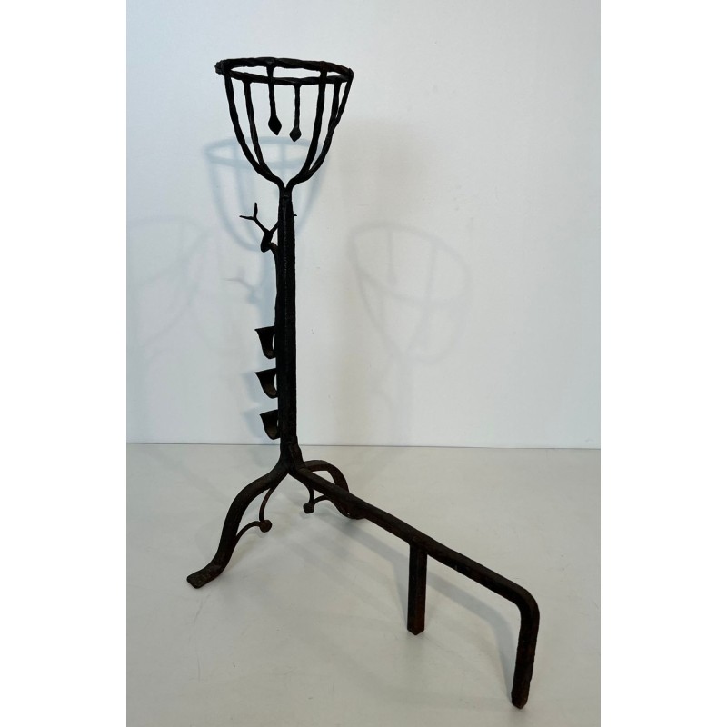 Important Pair of 19th Century Wrought Iron Landiers with Deer Head Finials