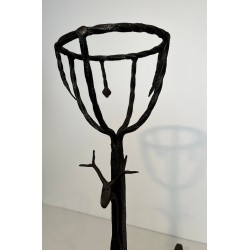 Important Pair of 19th Century Wrought Iron Landiers with Deer Head Finials