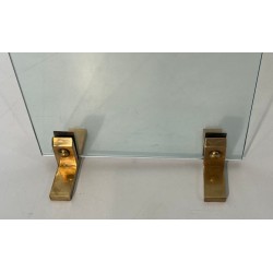 Modernist Glass and Brass Fireplace Companion Set with Hanging Tools, Circa 1970