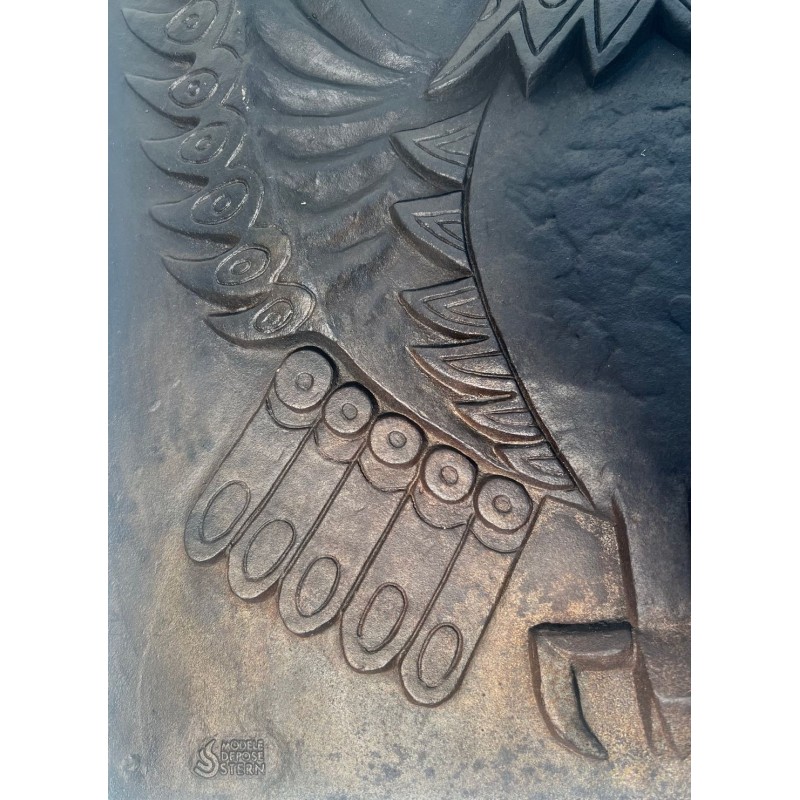 Plaque de Cheminée en Fonte Moderniste au Motif de Chouette, Signée Lucas, Fondeur Stern