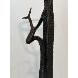 Important Pair of 19th Century Wrought Iron Landiers with Deer Head Finials