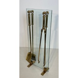 Nécessaire de Feu Moderniste en Verre et Laiton à Outils Suspendus, Vers 1970