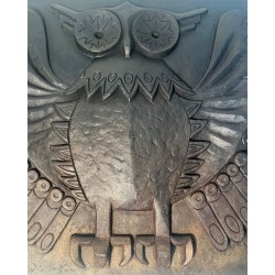 Plaque de Cheminée en Fonte Moderniste au Motif de Chouette, Signée Lucas, Fondeur Stern
