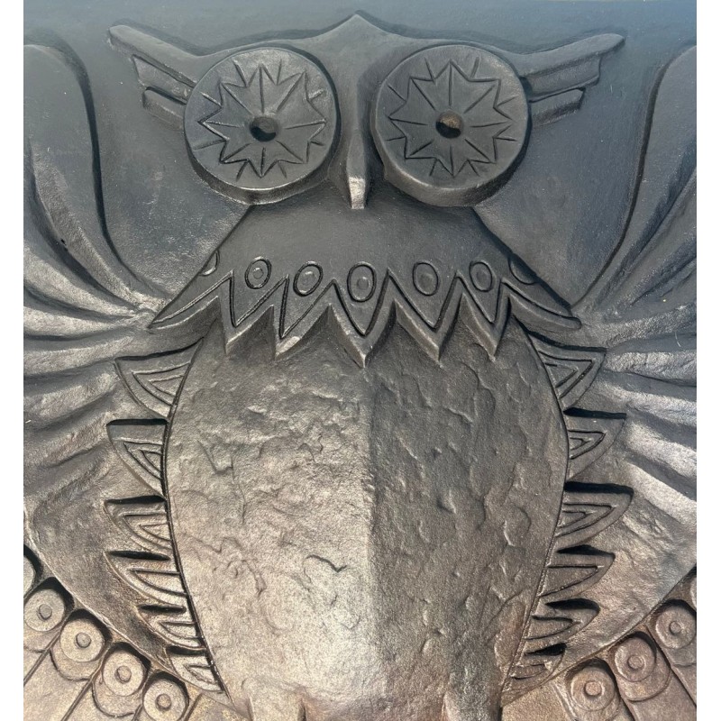 Plaque de Cheminée en Fonte Moderniste au Motif de Chouette, Signée Lucas, Fondeur Stern