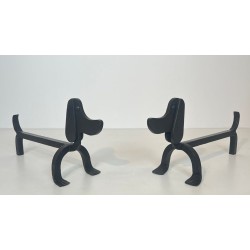 Pair of Modernist Wrought Iron Dachshund Andirons Attributed to Edouard Schenck