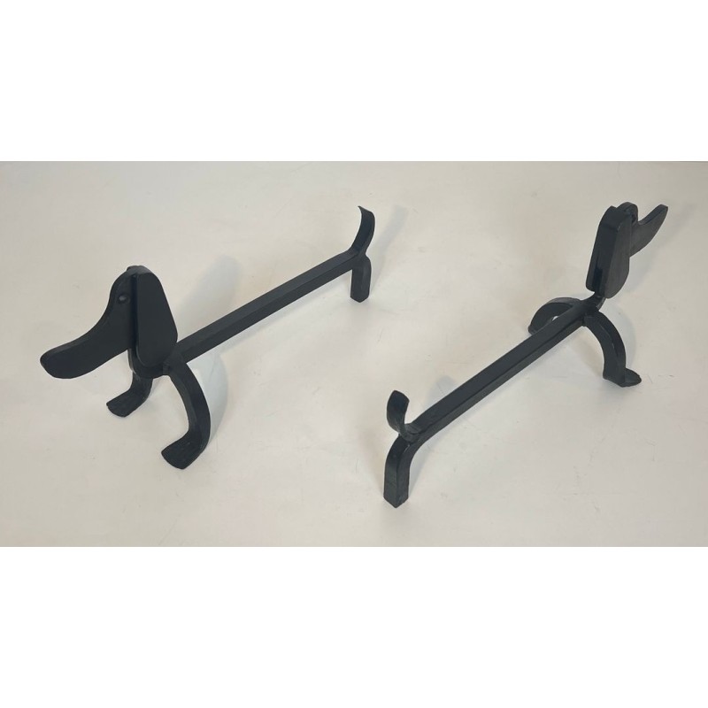 Pair of Modernist Wrought Iron Dachshund Andirons Attributed to Edouard Schenck