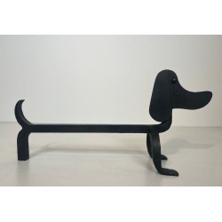 Pair of Modernist Wrought Iron Dachshund Andirons Attributed to Edouard Schenck