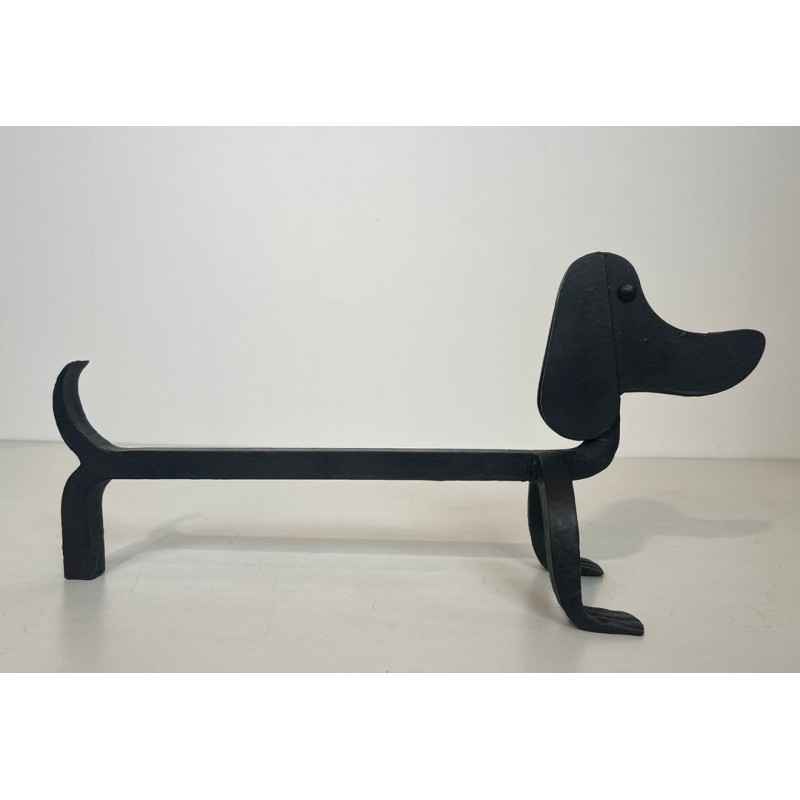 Pair of Modernist Wrought Iron Dachshund Andirons Attributed to Edouard Schenck