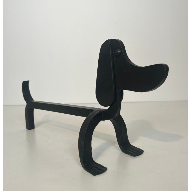 Pair of Modernist Wrought Iron Dachshund Andirons Attributed to Edouard Schenck