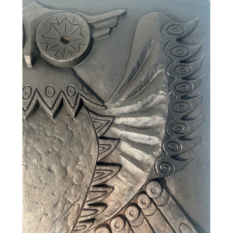 Plaque de Cheminée en Fonte Moderniste au Motif de Chouette, Signée Lucas, Fondeur Stern