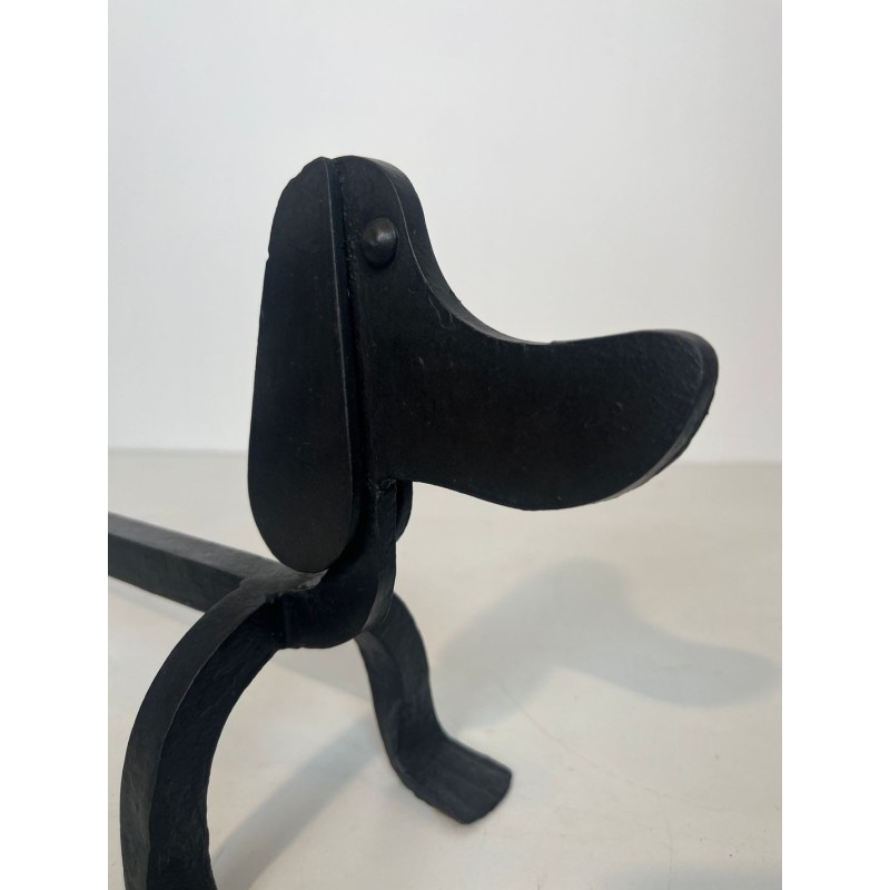 Pair of Modernist Wrought Iron Dachshund Andirons Attributed to Edouard Schenck