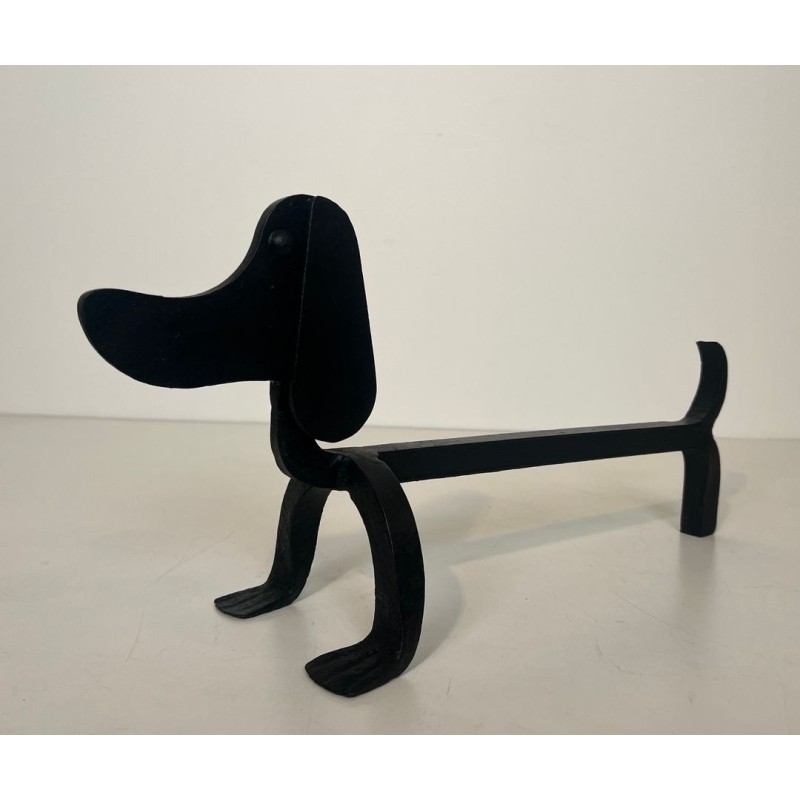 Pair of Modernist Wrought Iron Dachshund Andirons Attributed to Edouard Schenck