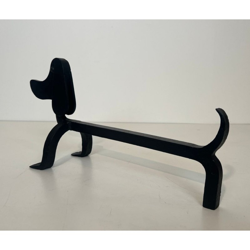 Pair of Modernist Wrought Iron Dachshund Andirons Attributed to Edouard Schenck