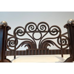 Modernist Hammered Wrought Iron and Chrome Log Cradle or Andirons in the Style of Edgar Brandt