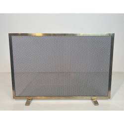 Modernist Brass and Wire Mesh Fireplace Screen with Moiré Optical Effect