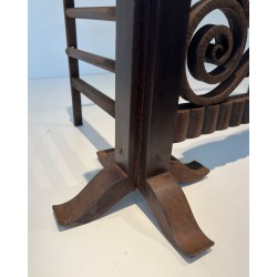 Modernist Hammered Wrought Iron and Chrome Log Cradle or Andirons in the Style of Edgar Brandt