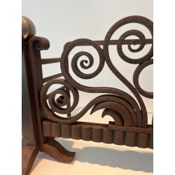 Modernist Hammered Wrought Iron and Chrome Log Cradle or Andirons in the Style of Edgar Brandt