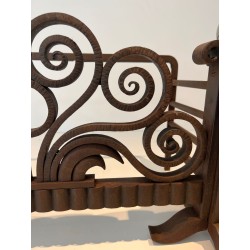 Modernist Hammered Wrought Iron and Chrome Log Cradle or Andirons in the Style of Edgar Brandt