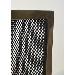 Modernist Brass and Wire Mesh Fireplace Screen with Moiré Optical Effect