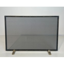 Modernist Brass and Wire Mesh Fireplace Screen with Moiré Optical Effect