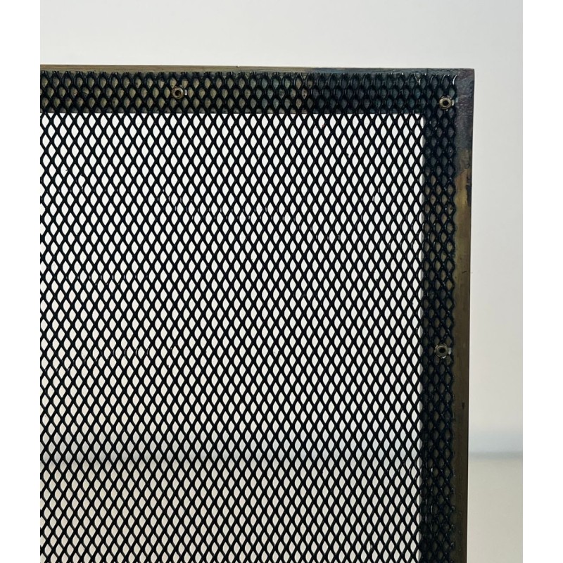 Modernist Brass and Wire Mesh Fireplace Screen with Moiré Optical Effect