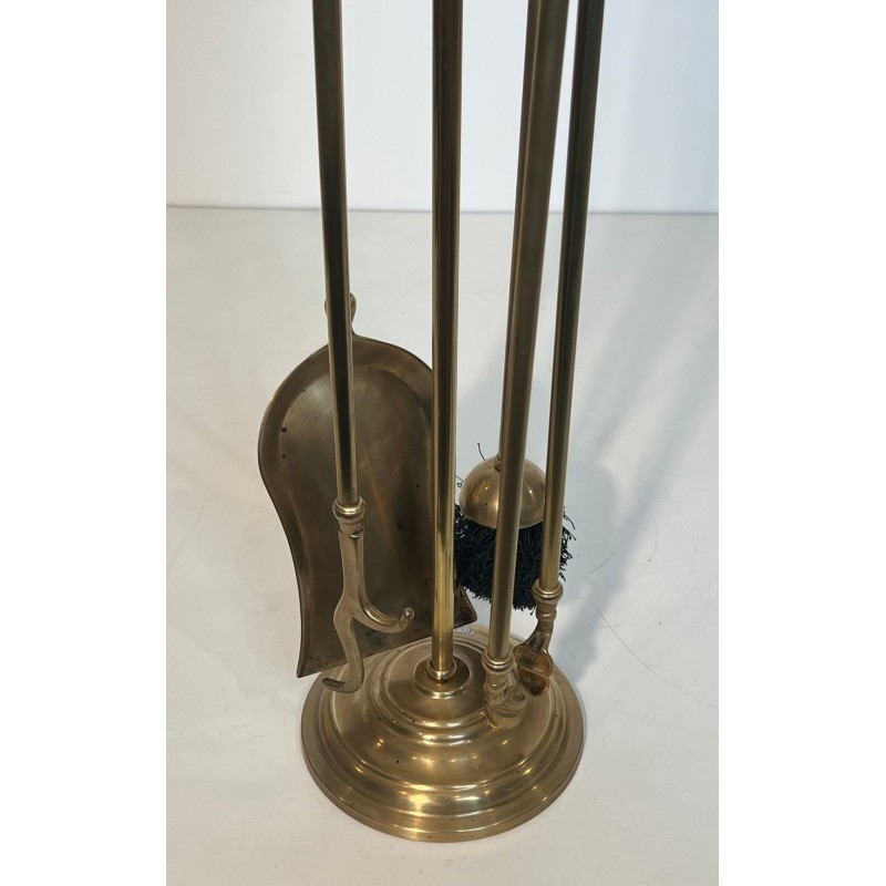 Neoclassical Style Brass Fireplace Companion Set with Spherical Pine Cone Finials, Baguès Style
