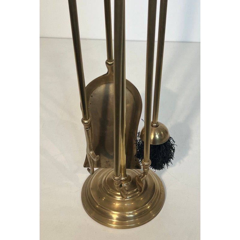 Neoclassical Style Brass Fireplace Companion Set with Spherical Pine Cone Finials, Baguès Style