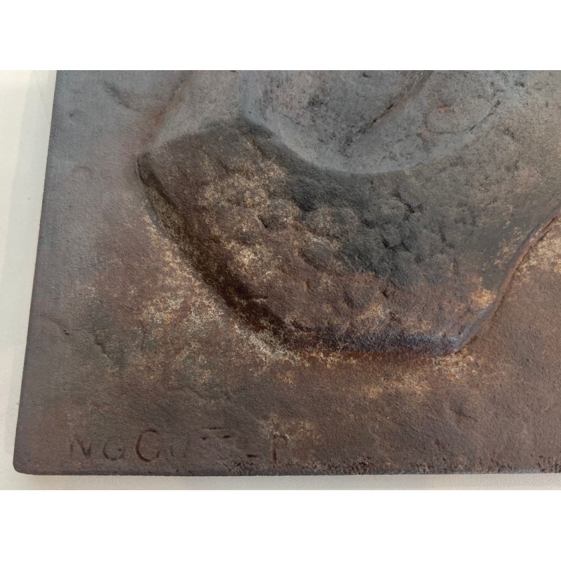 Plaque de Cheminée Moderniste en Fonte, Adam et Ève, Pomme et Serpent, Signée Stern