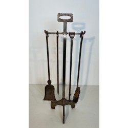 Modernist Hammered Steel Fireplace Companion Set with Five Tools on Stand