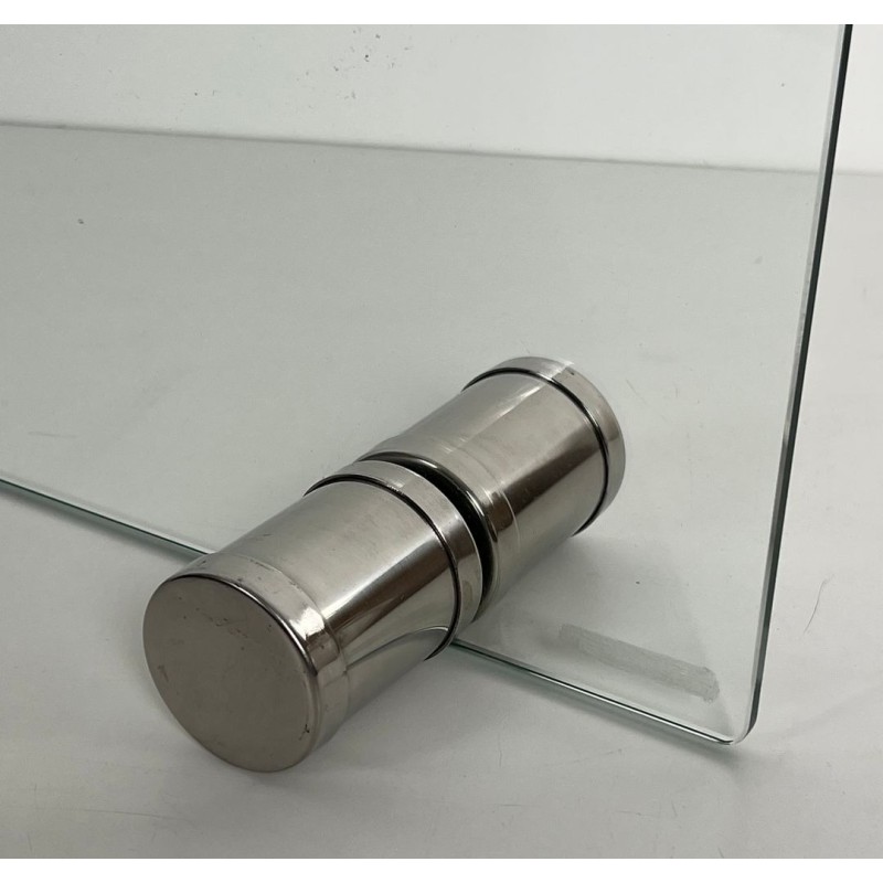 Modernist Glass and Chrome Fireplace Screen with Circular Cutout