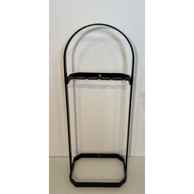 Modernist Black Lacquered and Chrome Fireplace Companion Set with Cage Stand, Floor or Wall Mount