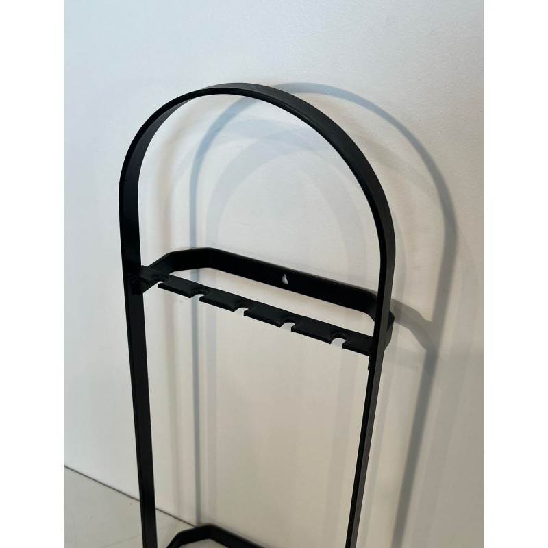 Modernist Black Lacquered and Chrome Fireplace Companion Set with Cage Stand, Floor or Wall Mount