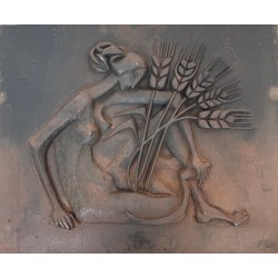 Plaque de Cheminée Moderniste en Fonte, Femme Nue à la Faux, Fonderie Stern, Signée Quellier