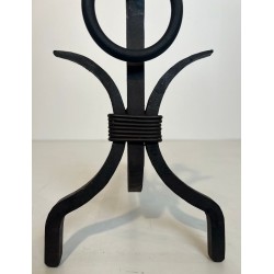 Pair of Modernist Wrought Iron Andirons with Loop Finials in the Style of Jean Royère