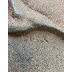 Modernist Cast Iron Fireback with Nude Woman Harvesting, Foundry Stern, Signed Quellier