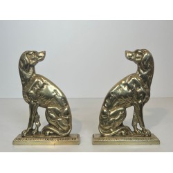 Pair of Art Déco Bronze Seated Dog Andirons