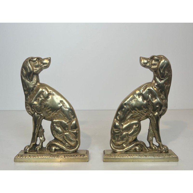 Paire de Chenets en Bronze à Décor de Chiens Assis, Époque Art Déco