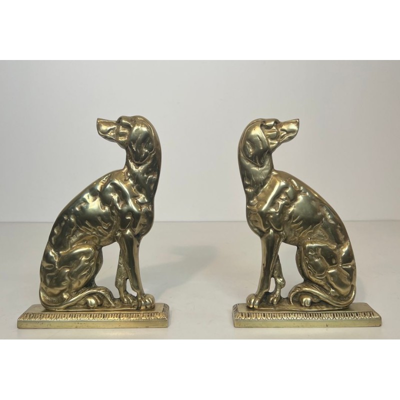 Pair of Art Déco Bronze Seated Dog Andirons