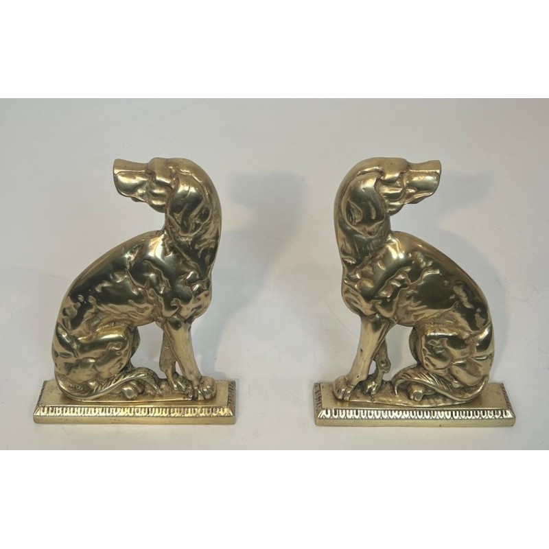 Pair of Art Déco Bronze Seated Dog Andirons