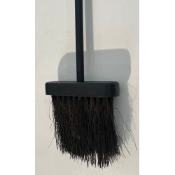 Modernist Black Lacquered Metal and Brass Fireplace Companion Set with Horseshoe Base